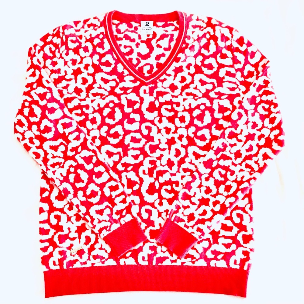 Daily Sports Born in Sweden Cotton Sweater EUC Pink & White Leopard Print Sz XS